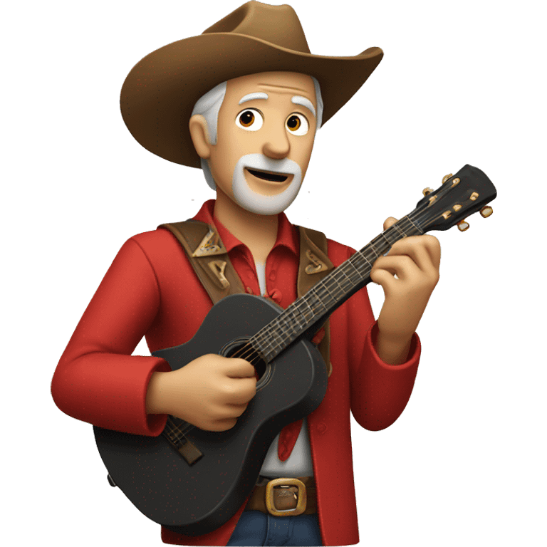 Old man playing guitar in red suit & cowboy hat emoji