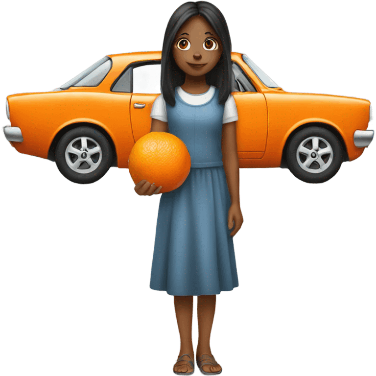 Girl holding an orange car emoji