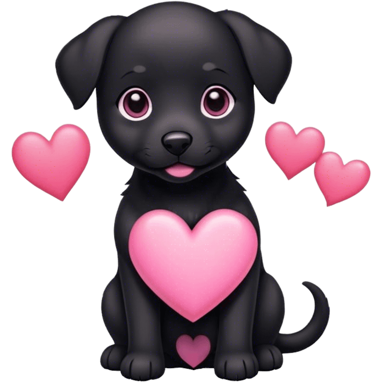 Black puppy with pink heart emoji