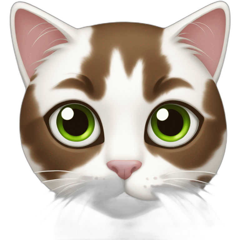 Dark Brown and white cat with green eyes emoji