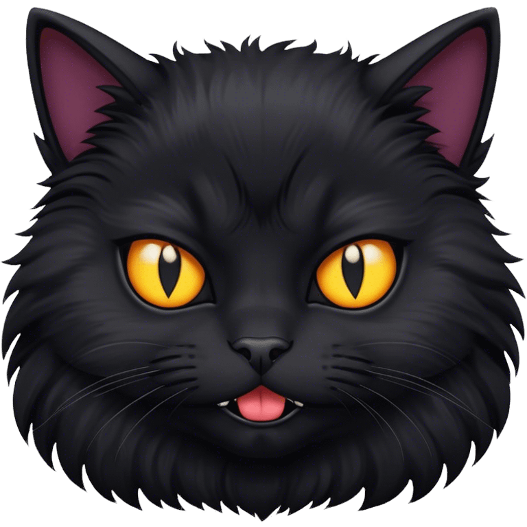 a black cat with a mad face, super fluffy  emoji