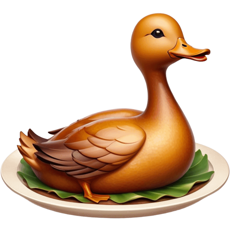 Cinematic Realistic Peking Duck Dish Emoji, depicted with crispy, roasted duck with glistening skin and succulent meat, rendered with rich textures and dramatic, appetizing lighting. emoji