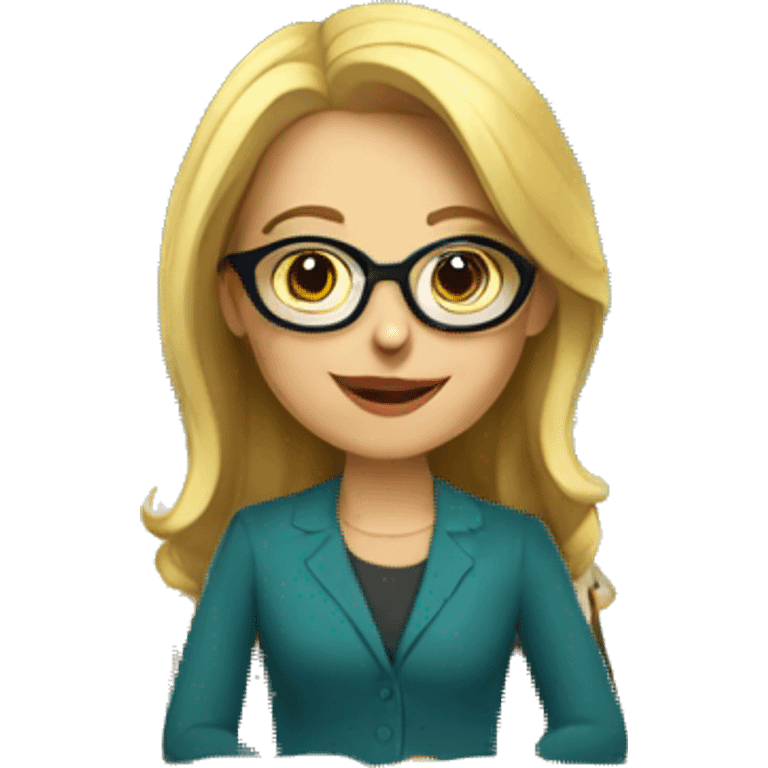 Blonde Teacher with glasses behind desk emoji