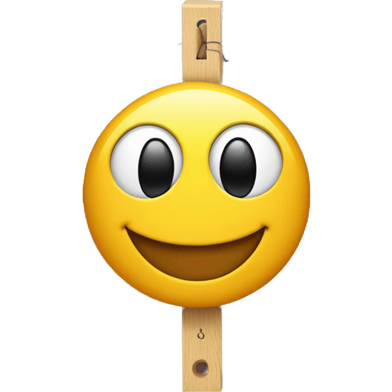 a smiley face with a nose, with a clothes peg attached to the nose. emoji