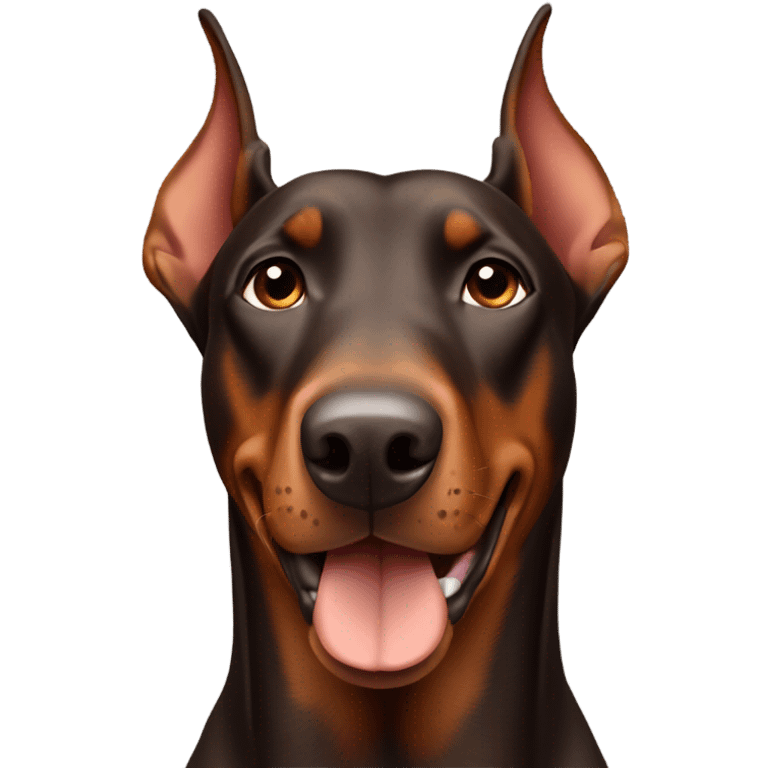 Brown Doberman without cropped ears looking forward and happy  emoji