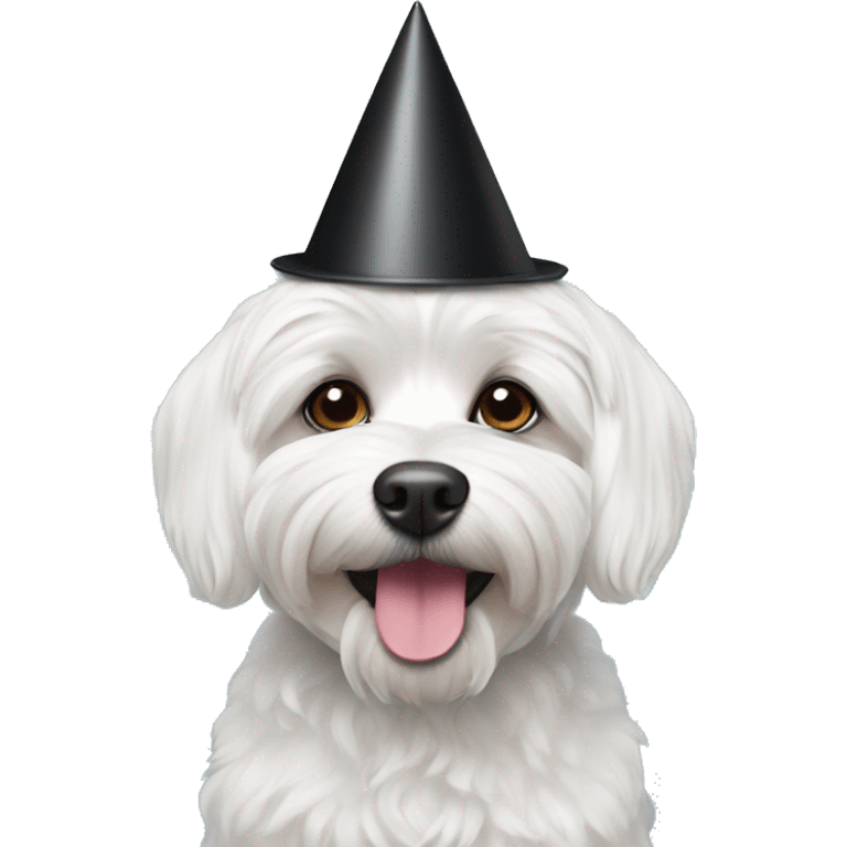 A Maltese black dog wearing a party hat emoji