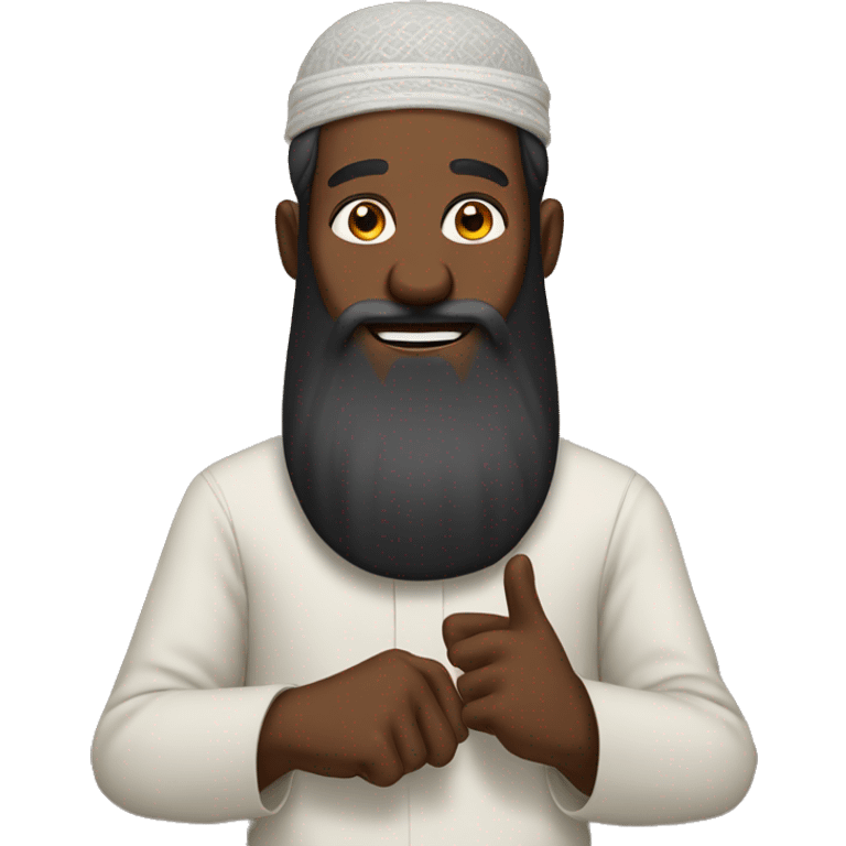 Black muslim man with a long beard holding up five fingers emoji