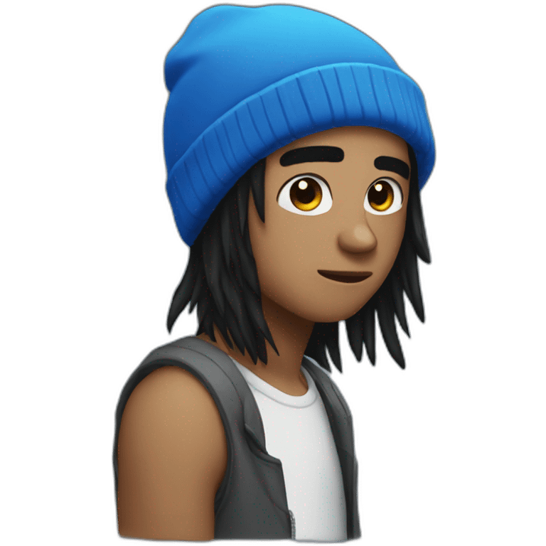 guy black emo hair with a blue beanie emoji