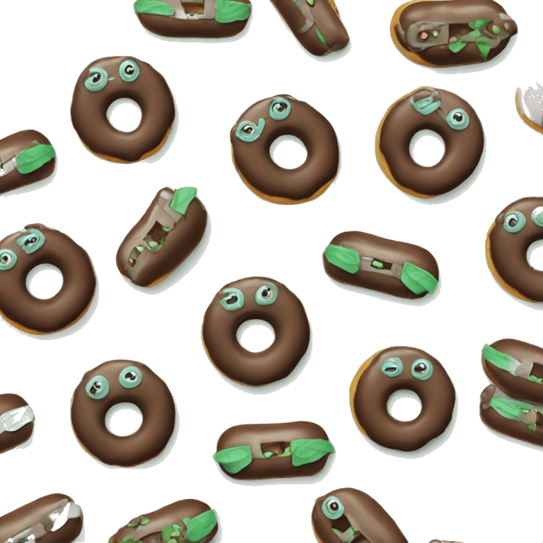 a robot eating mint-chocolate donut filled mint-choolate emoji