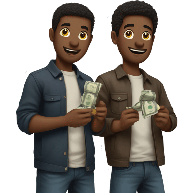 2 guys hold coins and money in their hands emoji