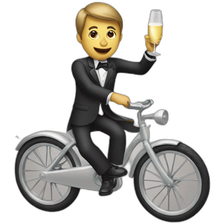 guy in a suit riding a too small kids bicycle and drinking champagne emoji