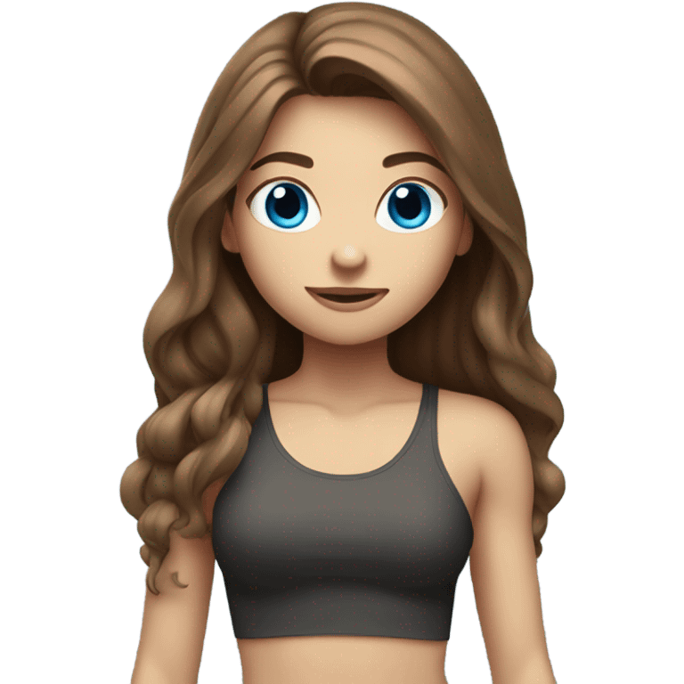 girl with long brown hair,  bright blue eyes, lifting weights emoji