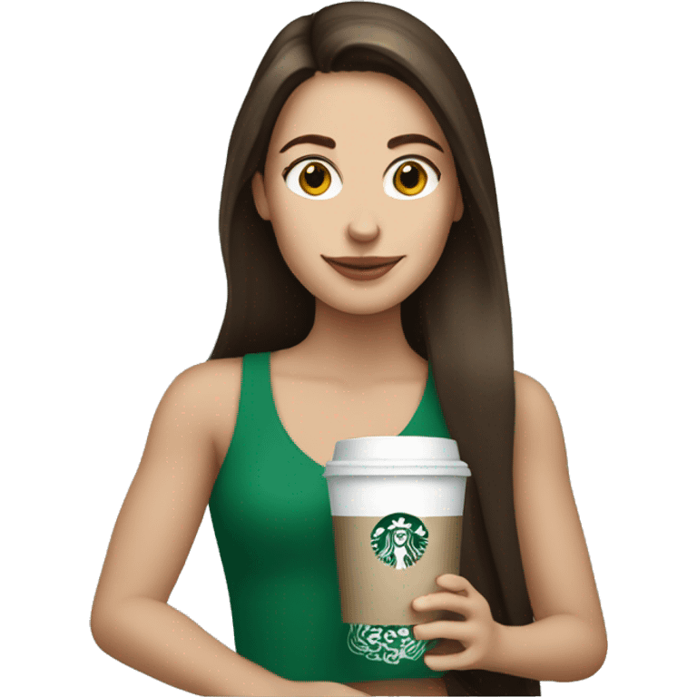 White Brunette girl holding a Starbucks coffee emoji