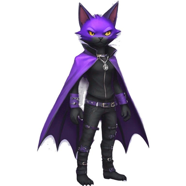 cool edgy black punk Purple nargacuga-bat-cat-Fakemon collar full body emoji