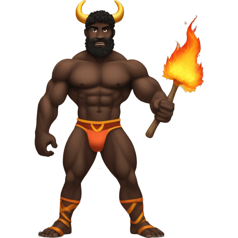 muscular taurus man black skin hairy with fire emoji