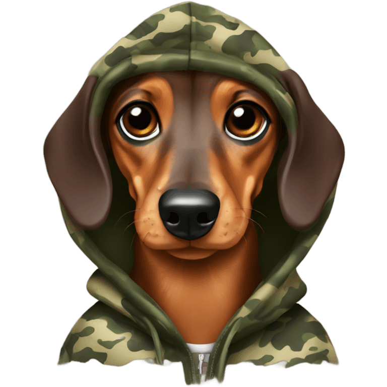 Dachshund with camo hoodie emoji