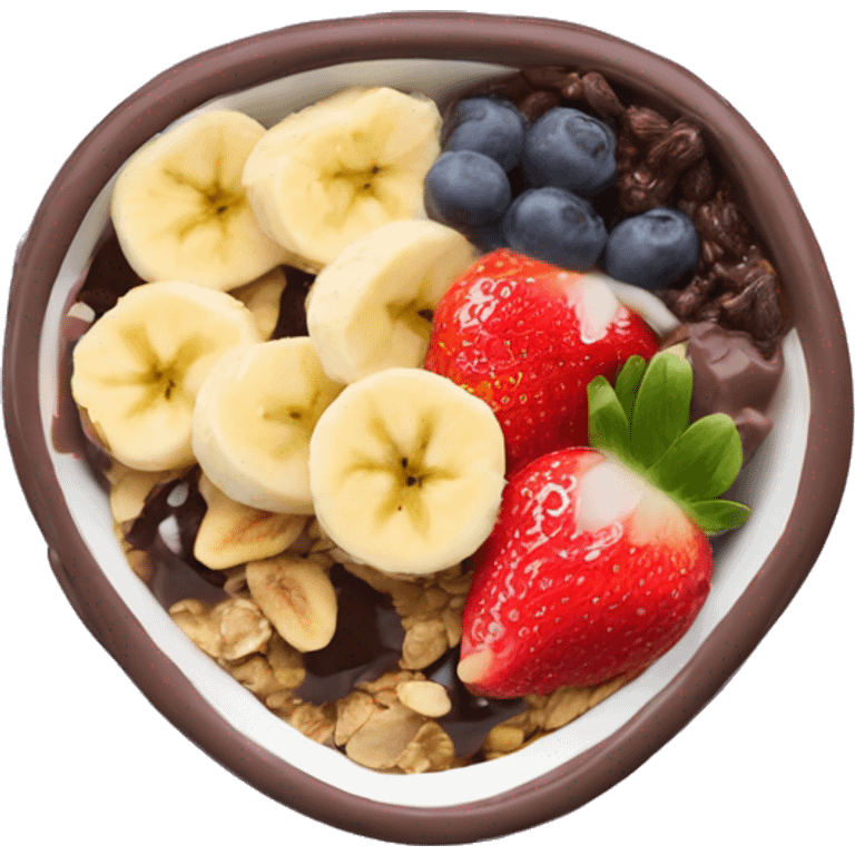 açaí bowl with nutella, bananas, strawberry, and granola emoji