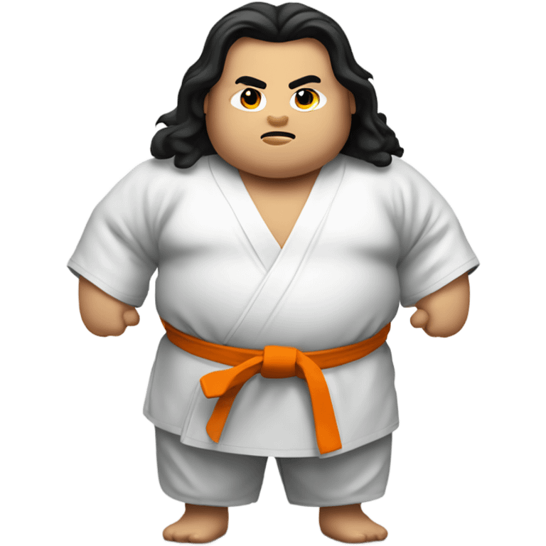 Fat boy with long hair in a karate gee emoji