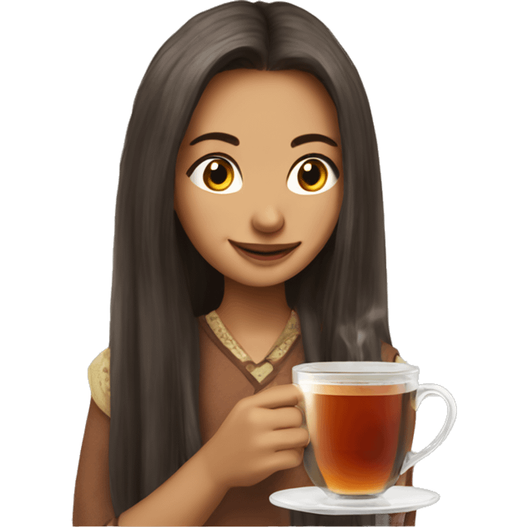 Tatarka girl long hair sx drinks tea emoji