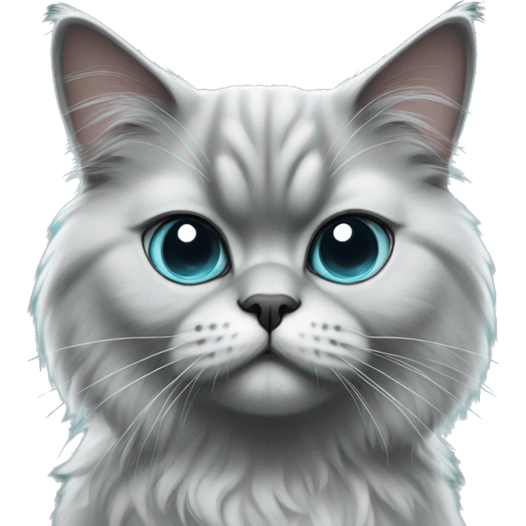 grey Persian cat with black ears and aqua blue eyes emoji