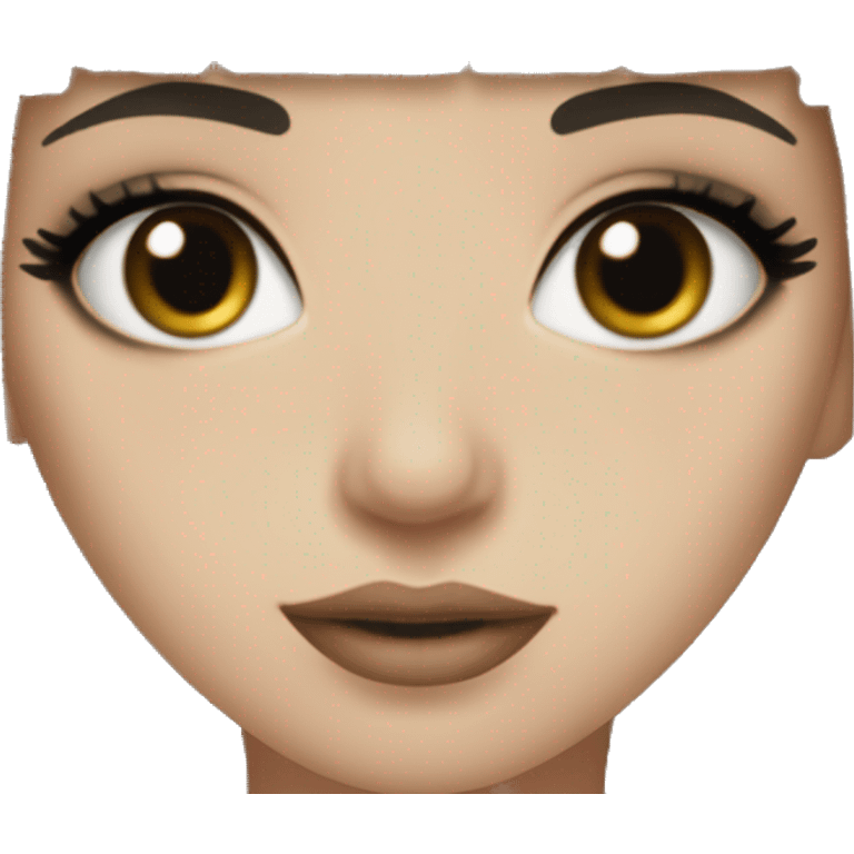 Black hair with bangs, hazel eyes, dark make up, black eyeliner, very pale skin emoji