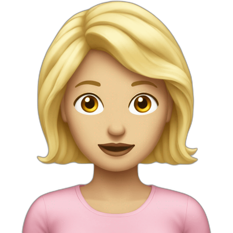 Femme blonde qui essaie une perruque emoji