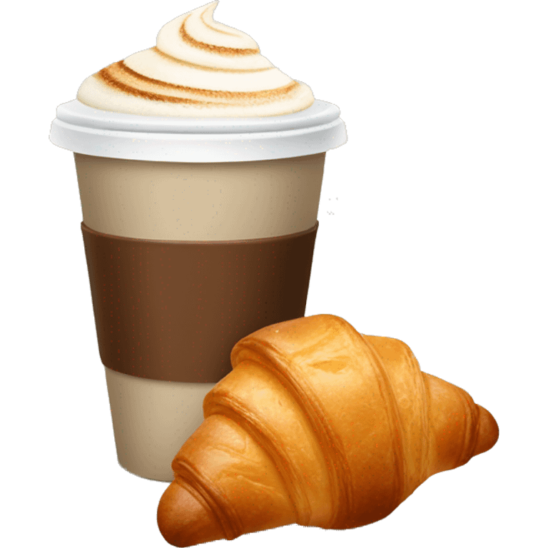 Disposable cup with cappuccino and croissant emoji