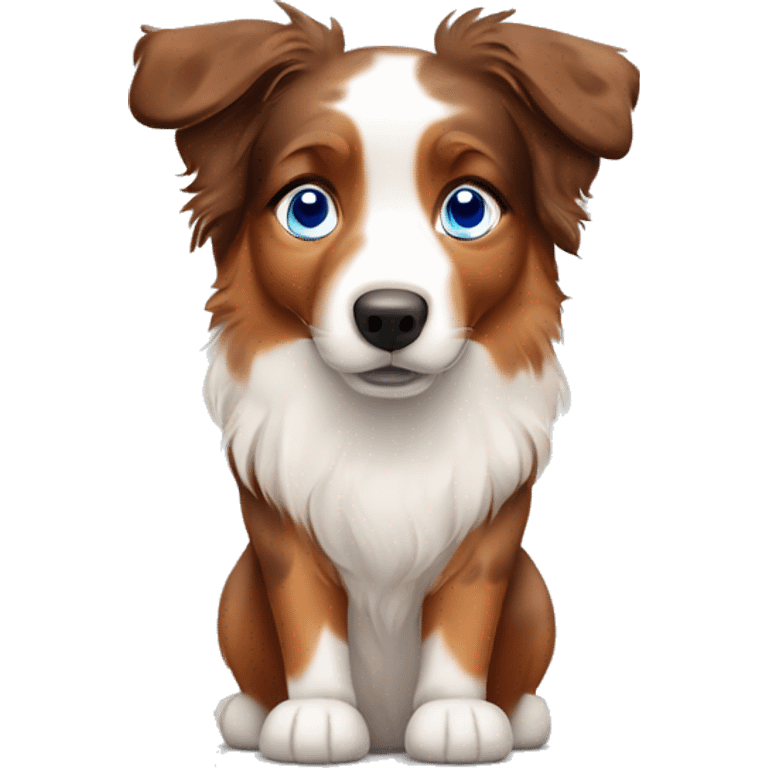 Red spotted Australian shepherd with blue eyes and one floppy ear emoji