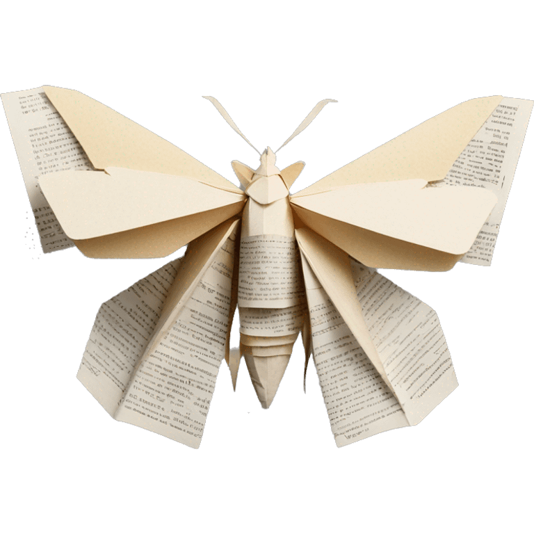 Moth made out of a book, book, newspaper, origami emoji