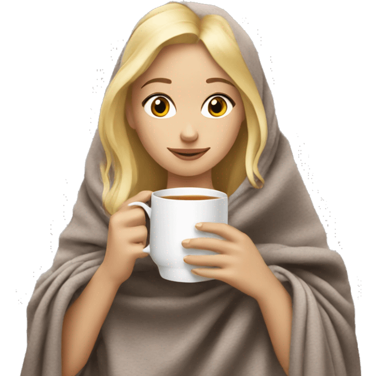 Blonde girl drink tea under blanket emoji