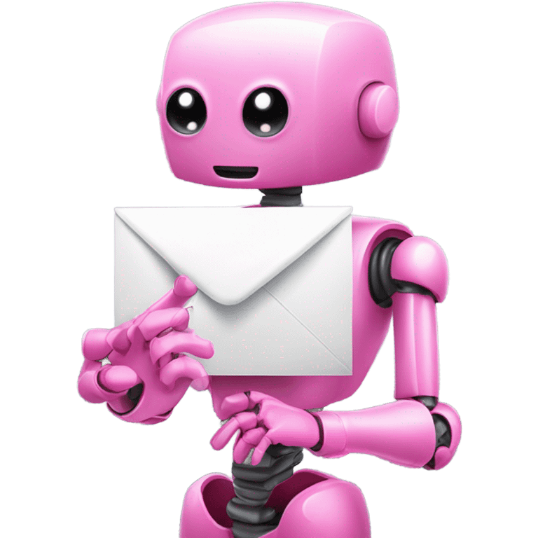 human-like pink robot carrying email icon in hands emoji