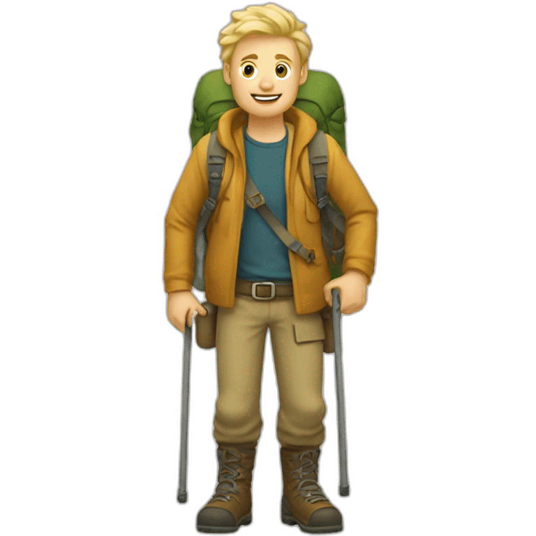 a beardless blond white hiker with his full body emoji