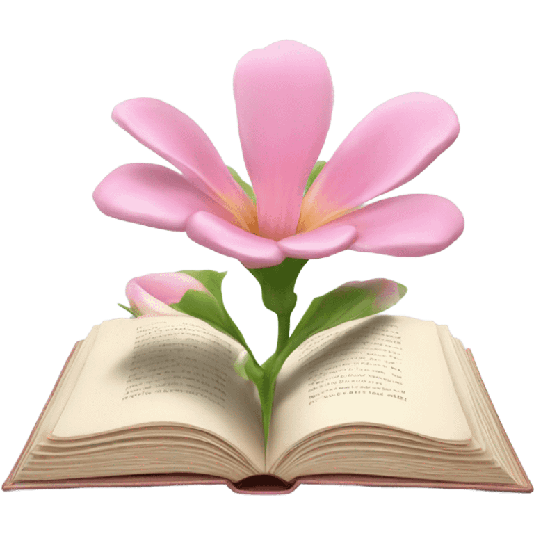 Realistic Open book with light pink flower inside emoji