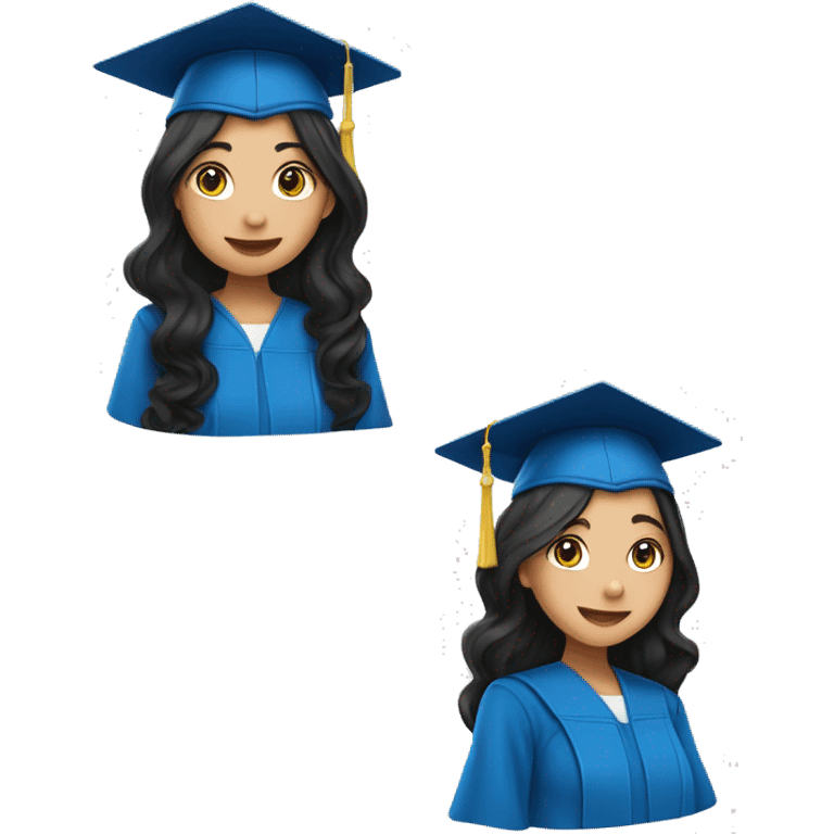 asian girl wearing blue graduation cap with long curly black hair emoji