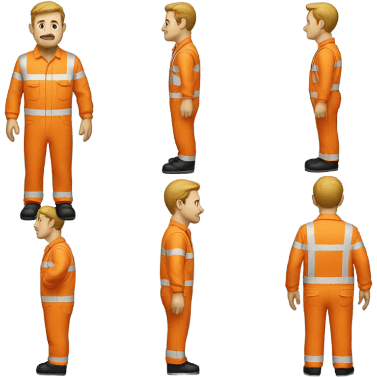 white man standing wearing orange hi visibility overalls  emoji