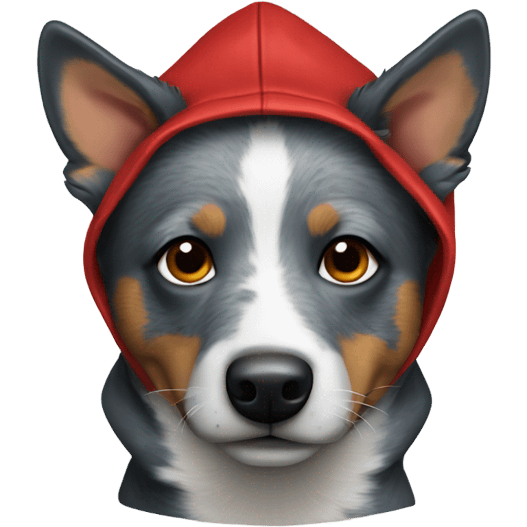 Blue heeler wearing a red hoodie emoji