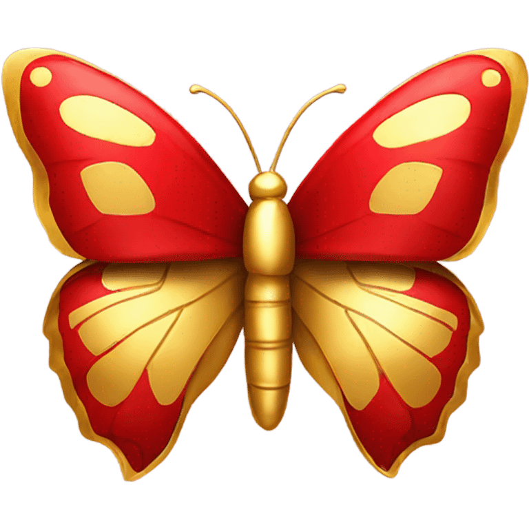 Gold butterfly sitting on a large red bow emoji