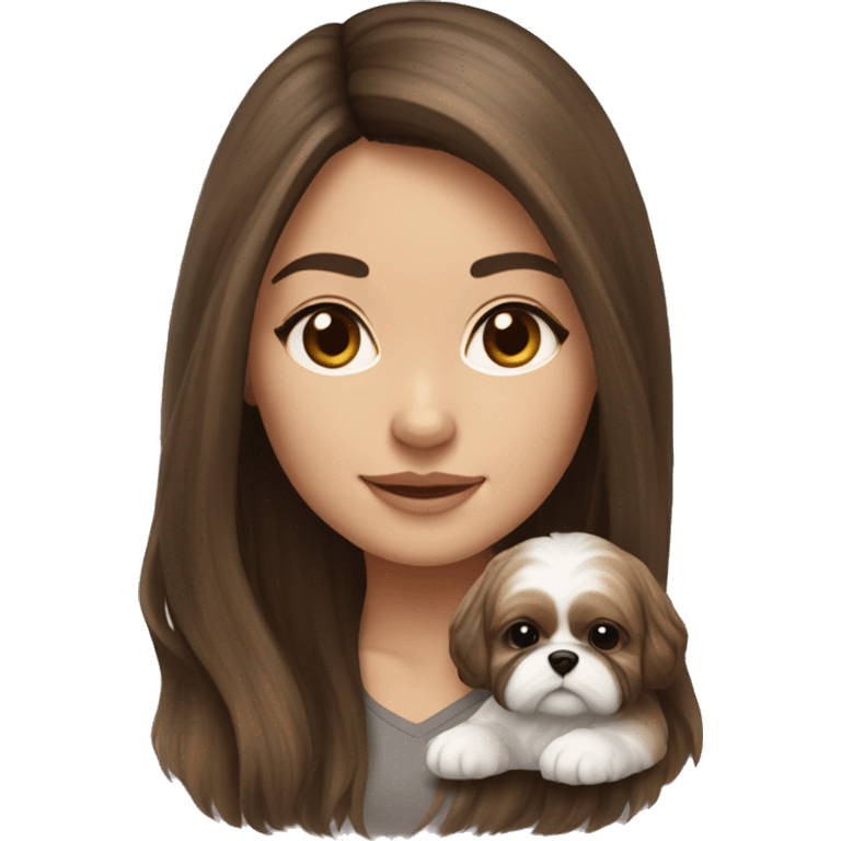 Realistic Brunette long hair light skin girl with shi tzu puppy emoji