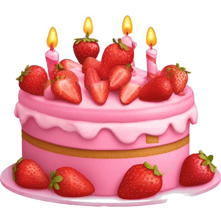 pink birthday cake with strawberries  emoji