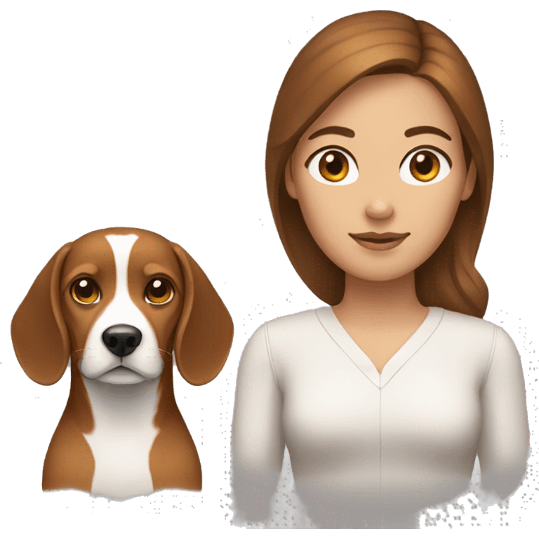 A woman with brown-hair, brown eyes and a beagle dog! emoji