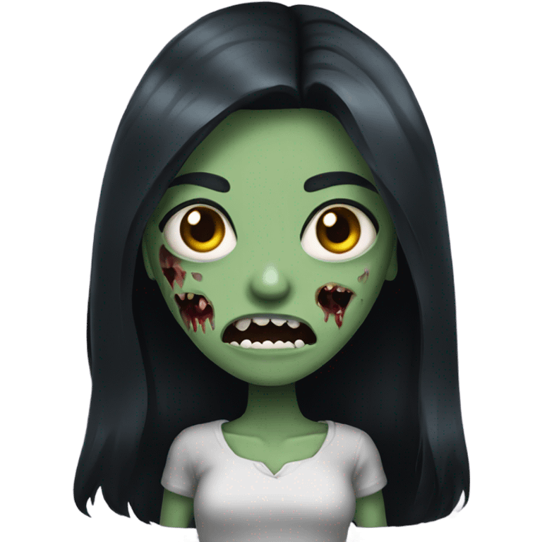 girl zombie with black long hair with teeth and serious face  emoji