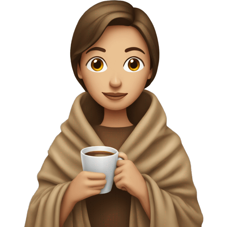 Brown hair lady wearing light brown blanket drinking coffee  emoji