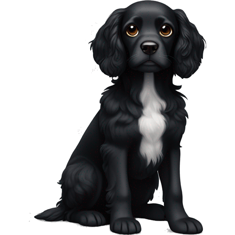 Small completely black spaniel with black fur on his whole face and white fur only on his chest emoji