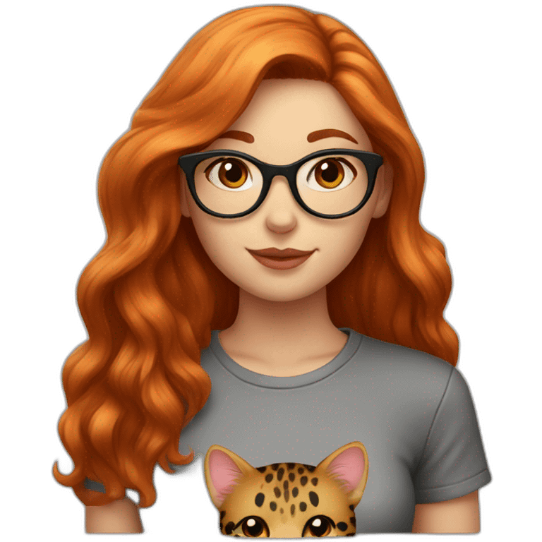 red haired girl with glasses black cat and leopard shirt emoji