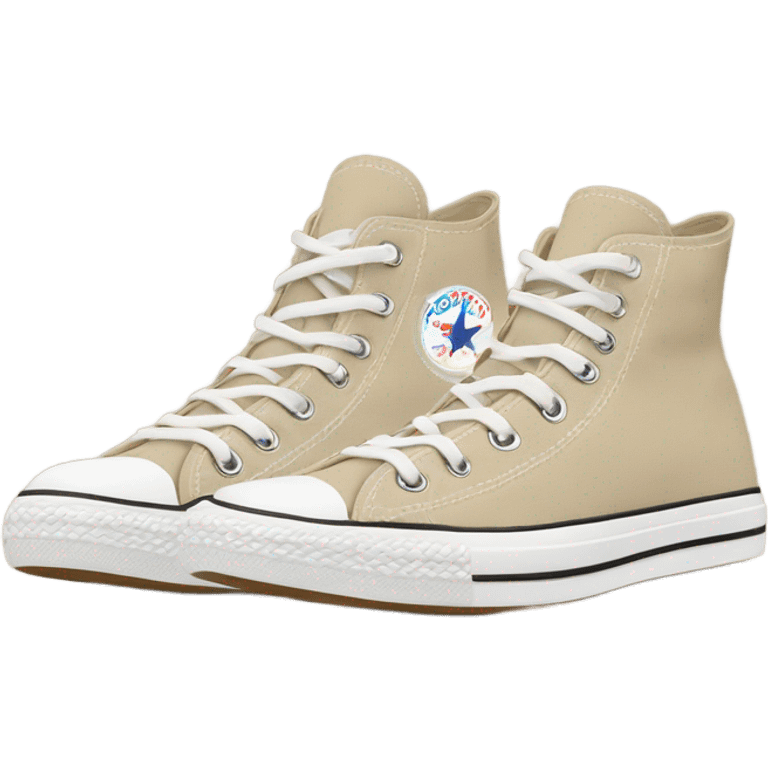 Beige canvas sneakers with Converse logo on the side. Lace-up shoes. Laced shoes. Sideways. emoji