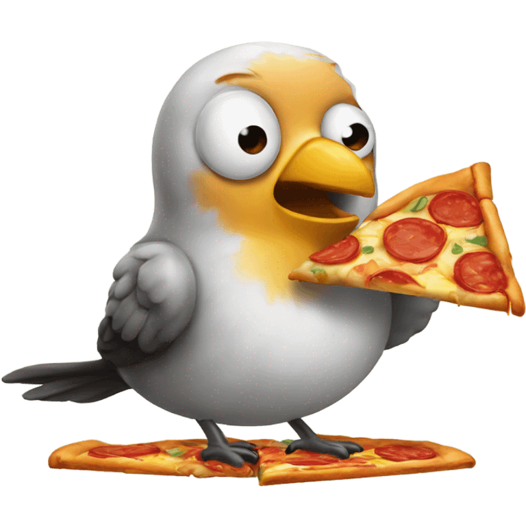 Bird eating pizza emoji