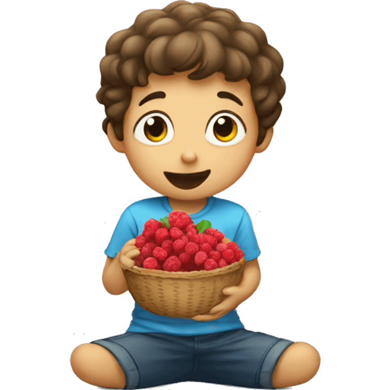 little boy eating rasberries emoji