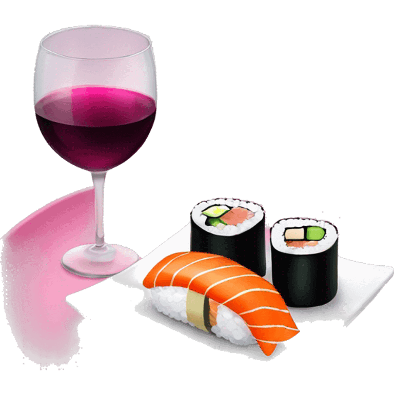 two glasses of wine with a plate of sushi with a pink bow  emoji