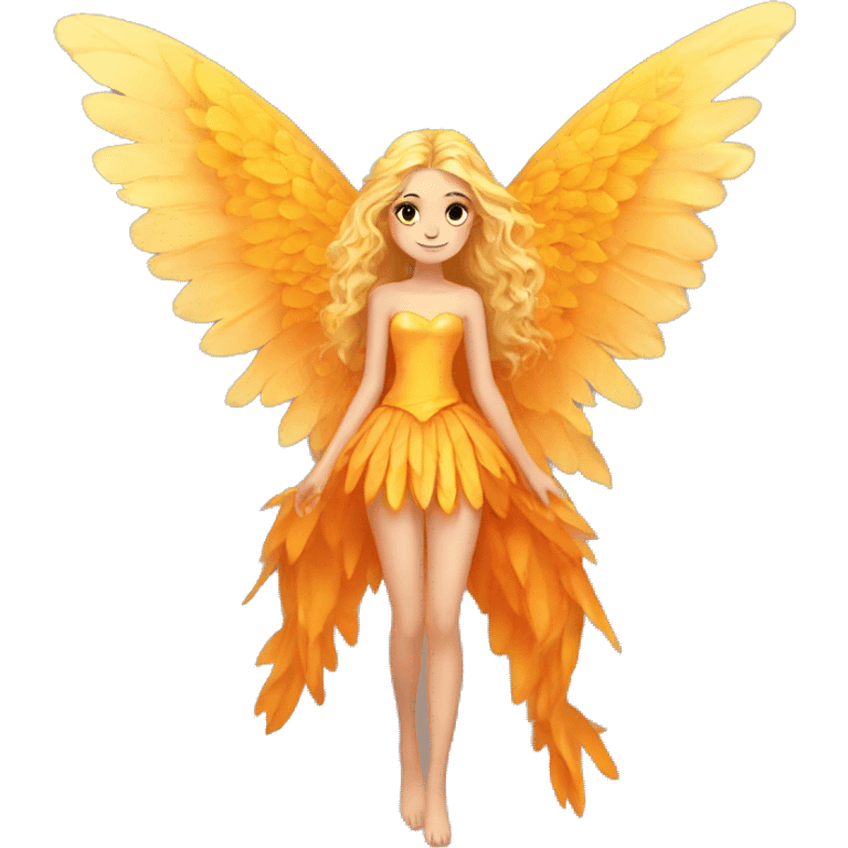 big wings, marigold, Beautiful, fairy, gold, orange, long hair emoji