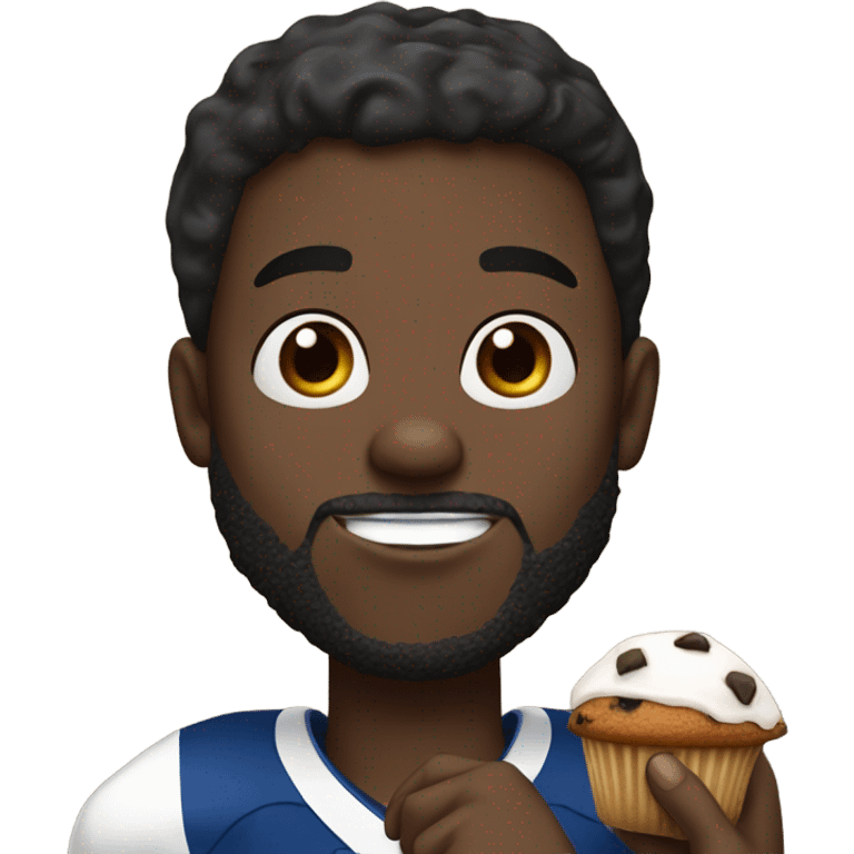 Black man with beard wearing Colts football helmet eating a chocolate chip muffin emoji